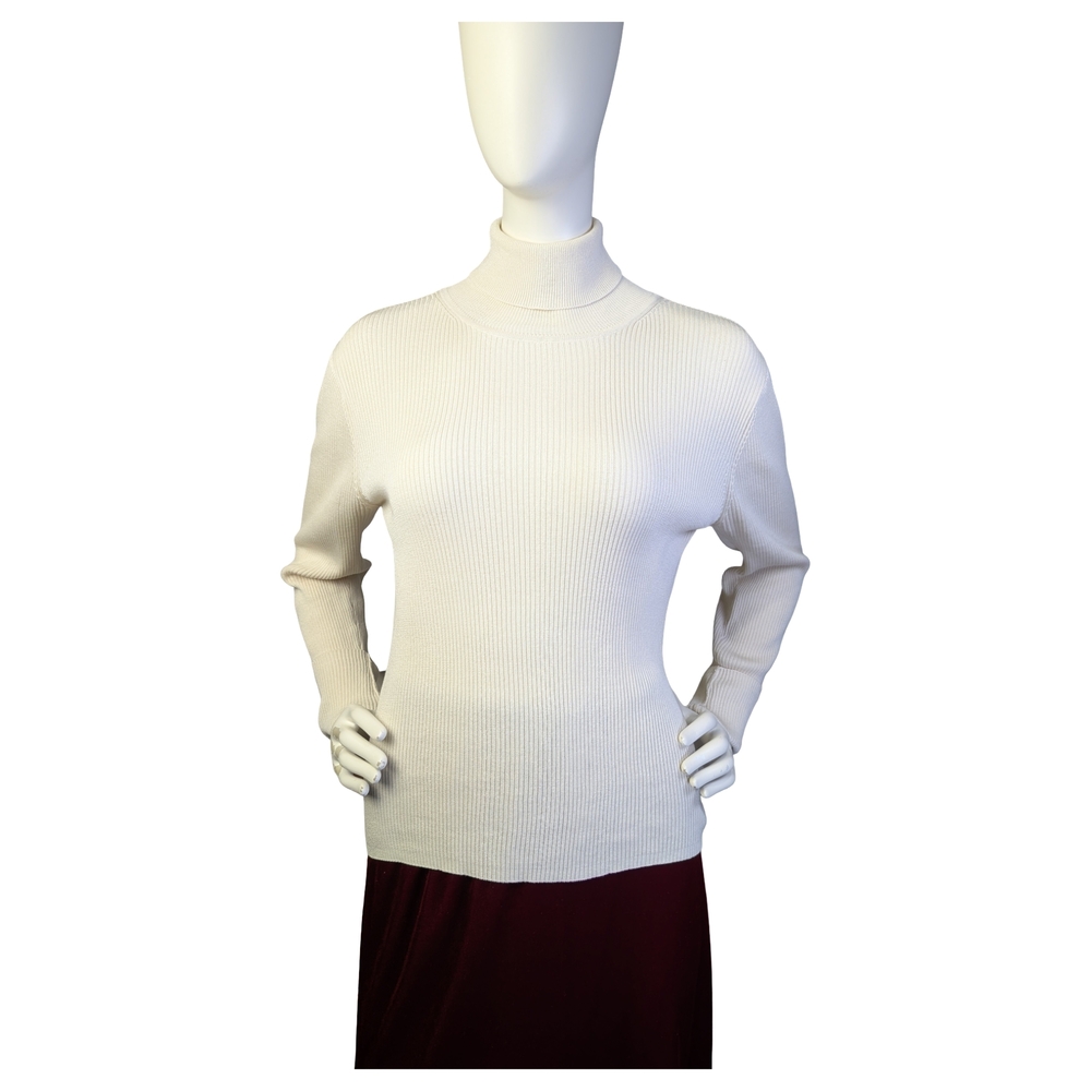 Coldwater Creek 70% Silk 30% Cotton Ivory Ribbed Classic Turtleneck | Size M
